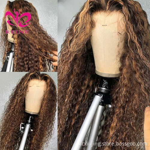 13x4 Lace Front Human Hair Wigs Highlights Honey Blonde Ombre Brown Curly styles Frontal lace Wig highlight for Woman Preplucked